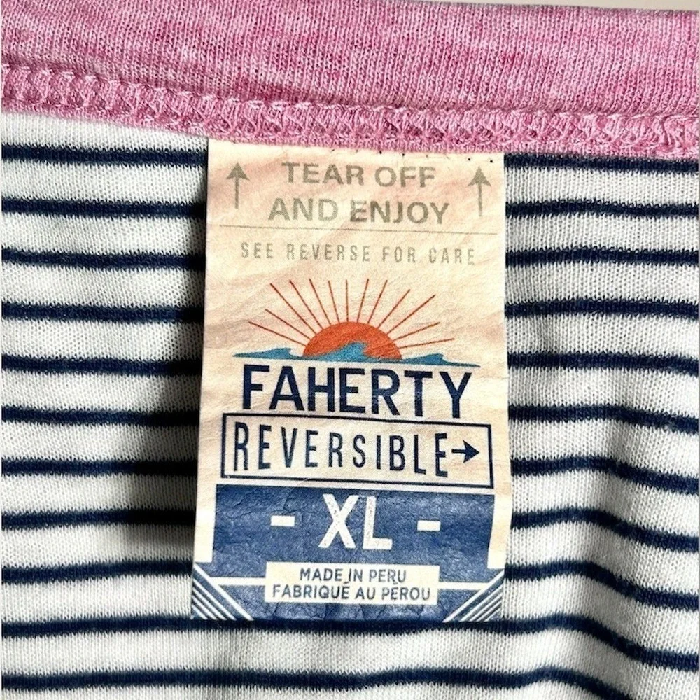 Faherty XL‎ Reversible Long Sleeve Tee Pink Blue Stripe Pima Cotton Soft Coastal